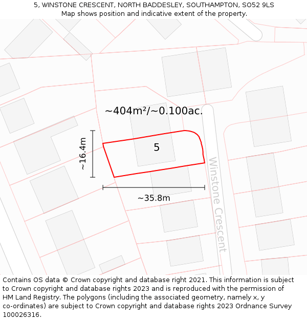 5, WINSTONE CRESCENT, NORTH BADDESLEY, SOUTHAMPTON, SO52 9LS: Plot and title map
