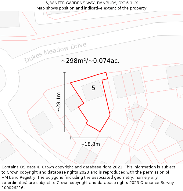 5, WINTER GARDENS WAY, BANBURY, OX16 1UX: Plot and title map
