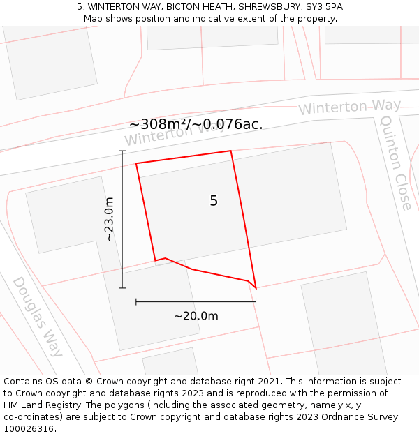 5, WINTERTON WAY, BICTON HEATH, SHREWSBURY, SY3 5PA: Plot and title map