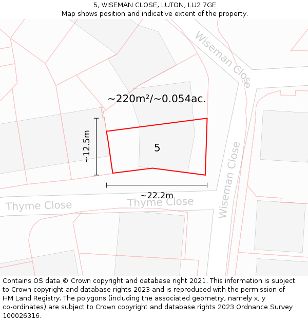 5, WISEMAN CLOSE, LUTON, LU2 7GE: Plot and title map
