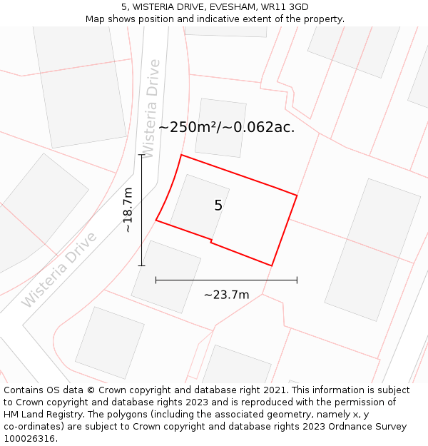 5, WISTERIA DRIVE, EVESHAM, WR11 3GD: Plot and title map