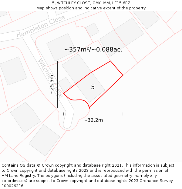 5, WITCHLEY CLOSE, OAKHAM, LE15 6FZ: Plot and title map