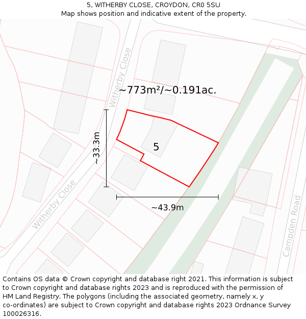 5, WITHERBY CLOSE, CROYDON, CR0 5SU: Plot and title map