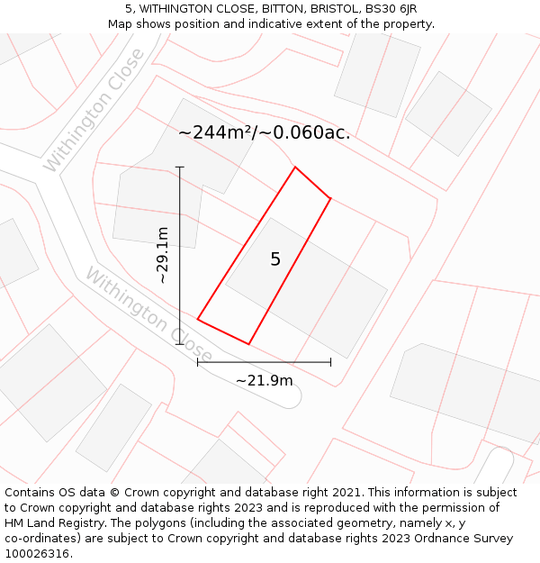 5, WITHINGTON CLOSE, BITTON, BRISTOL, BS30 6JR: Plot and title map