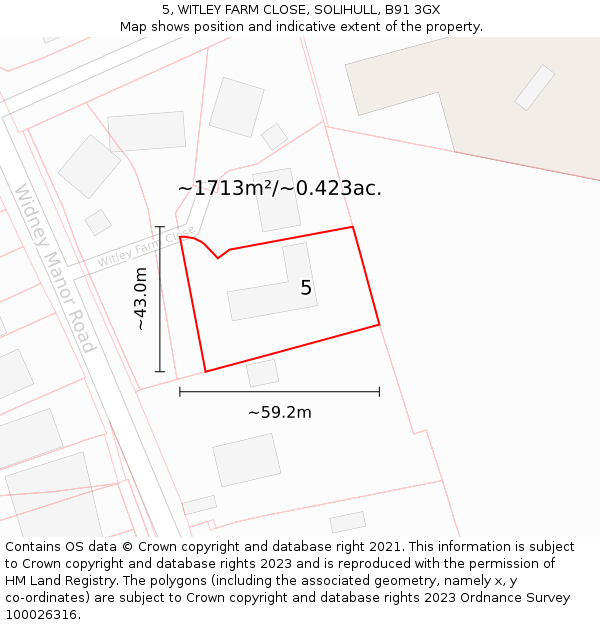 5, WITLEY FARM CLOSE, SOLIHULL, B91 3GX: Plot and title map