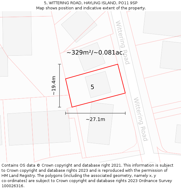 5, WITTERING ROAD, HAYLING ISLAND, PO11 9SP: Plot and title map
