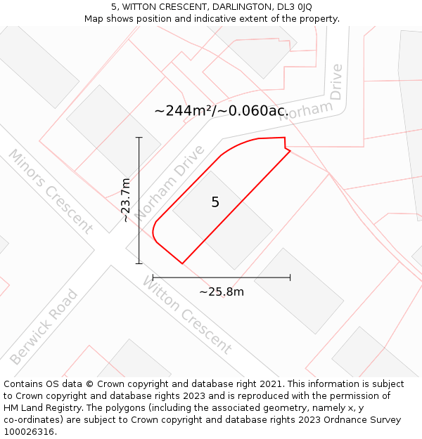 5, WITTON CRESCENT, DARLINGTON, DL3 0JQ: Plot and title map