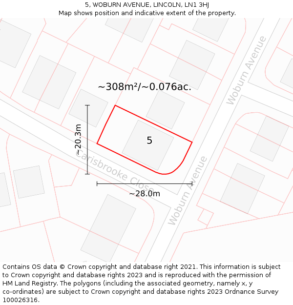 5, WOBURN AVENUE, LINCOLN, LN1 3HJ: Plot and title map