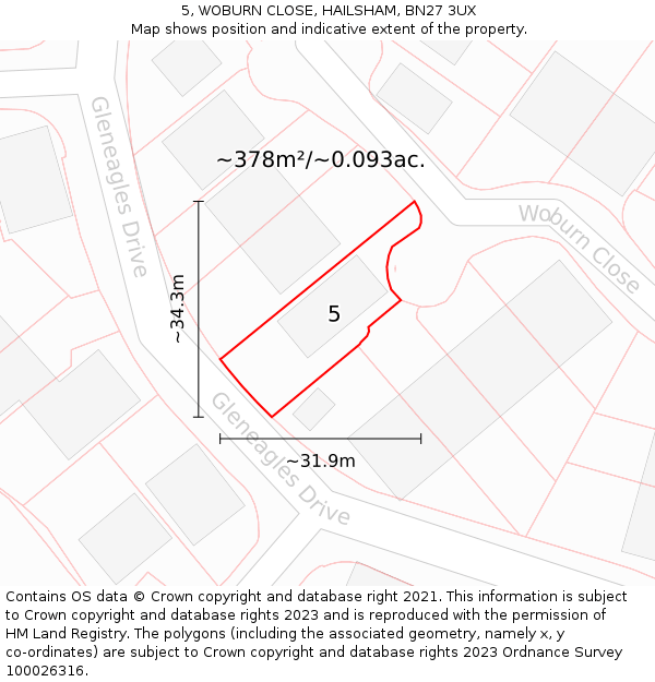 5, WOBURN CLOSE, HAILSHAM, BN27 3UX: Plot and title map