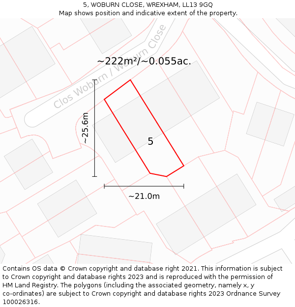 5, WOBURN CLOSE, WREXHAM, LL13 9GQ: Plot and title map