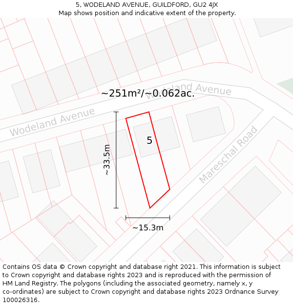 5, WODELAND AVENUE, GUILDFORD, GU2 4JX: Plot and title map