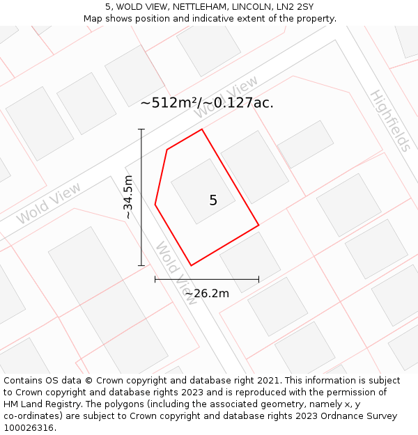 5, WOLD VIEW, NETTLEHAM, LINCOLN, LN2 2SY: Plot and title map