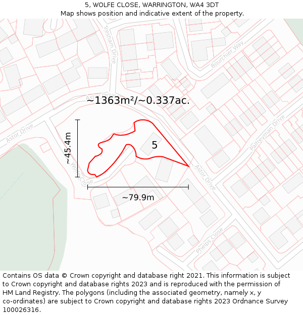 5, WOLFE CLOSE, WARRINGTON, WA4 3DT: Plot and title map