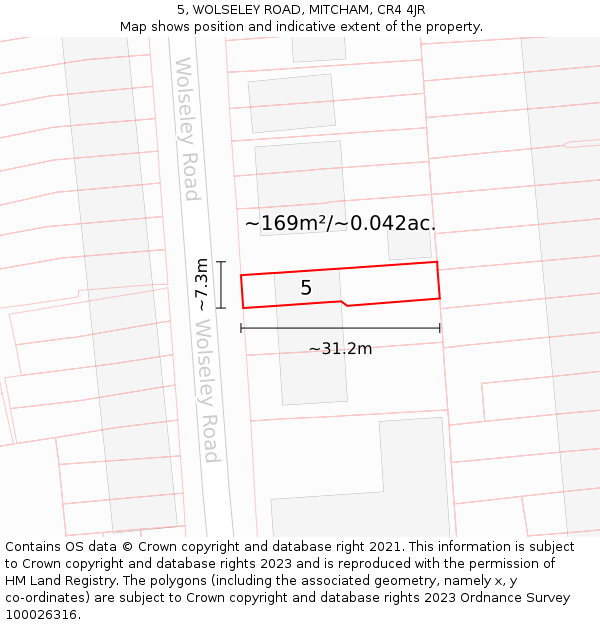5, WOLSELEY ROAD, MITCHAM, CR4 4JR: Plot and title map