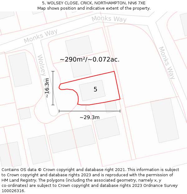 5, WOLSEY CLOSE, CRICK, NORTHAMPTON, NN6 7XE: Plot and title map