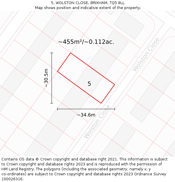5, WOLSTON CLOSE, BRIXHAM, TQ5 8LL: Plot and title map