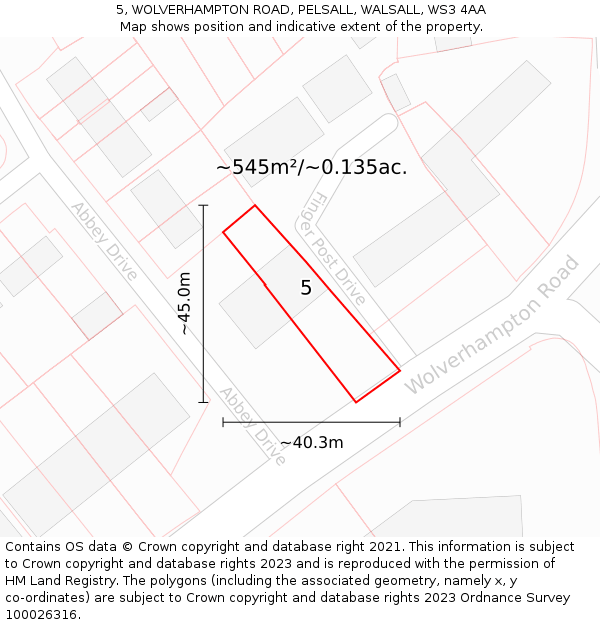5, WOLVERHAMPTON ROAD, PELSALL, WALSALL, WS3 4AA: Plot and title map