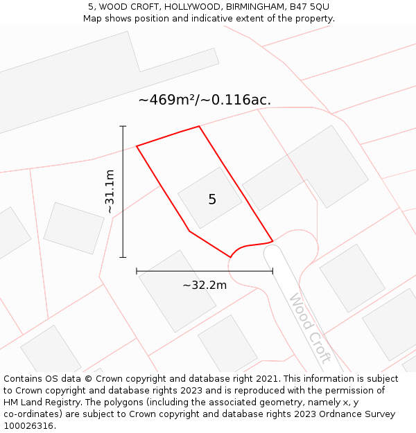 5, WOOD CROFT, HOLLYWOOD, BIRMINGHAM, B47 5QU: Plot and title map
