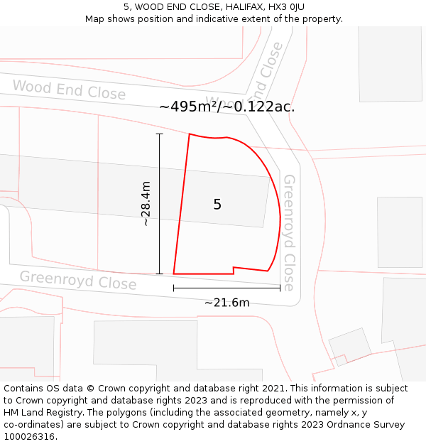 5, WOOD END CLOSE, HALIFAX, HX3 0JU: Plot and title map