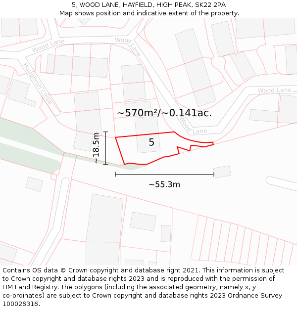 5, WOOD LANE, HAYFIELD, HIGH PEAK, SK22 2PA: Plot and title map