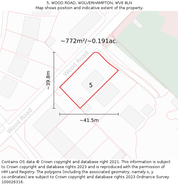 5, WOOD ROAD, WOLVERHAMPTON, WV6 8LN: Plot and title map
