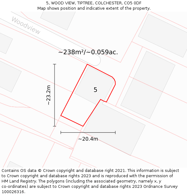5, WOOD VIEW, TIPTREE, COLCHESTER, CO5 0DF: Plot and title map