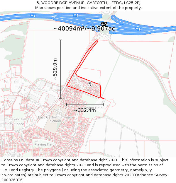 5, WOODBRIDGE AVENUE, GARFORTH, LEEDS, LS25 2PJ: Plot and title map