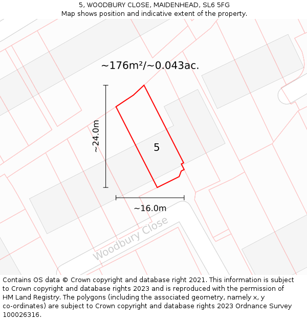 5, WOODBURY CLOSE, MAIDENHEAD, SL6 5FG: Plot and title map