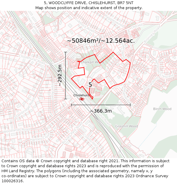 5, WOODCLYFFE DRIVE, CHISLEHURST, BR7 5NT: Plot and title map