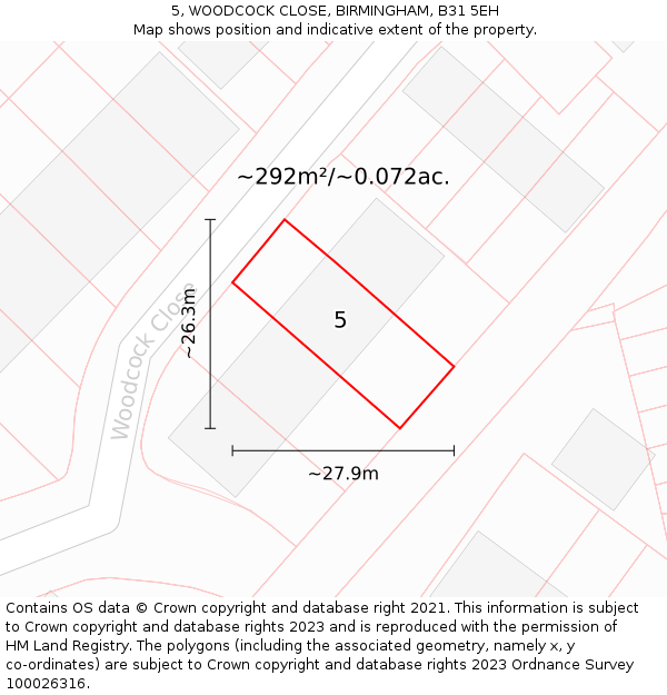 5, WOODCOCK CLOSE, BIRMINGHAM, B31 5EH: Plot and title map