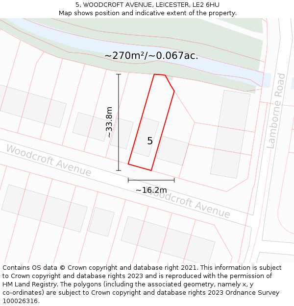 5, WOODCROFT AVENUE, LEICESTER, LE2 6HU: Plot and title map