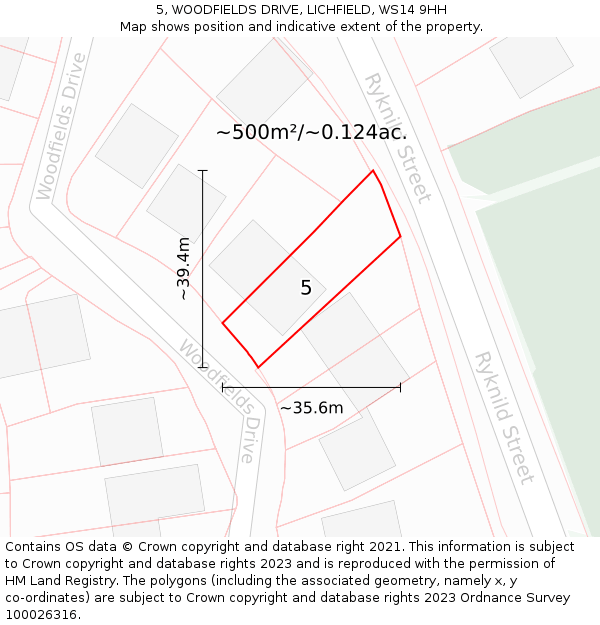 5, WOODFIELDS DRIVE, LICHFIELD, WS14 9HH: Plot and title map