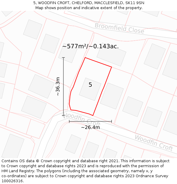 5, WOODFIN CROFT, CHELFORD, MACCLESFIELD, SK11 9SN: Plot and title map