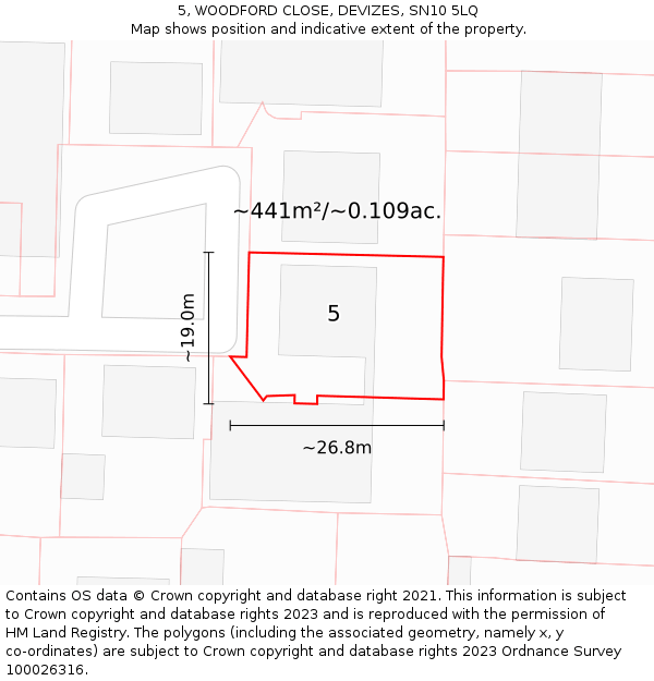 5, WOODFORD CLOSE, DEVIZES, SN10 5LQ: Plot and title map