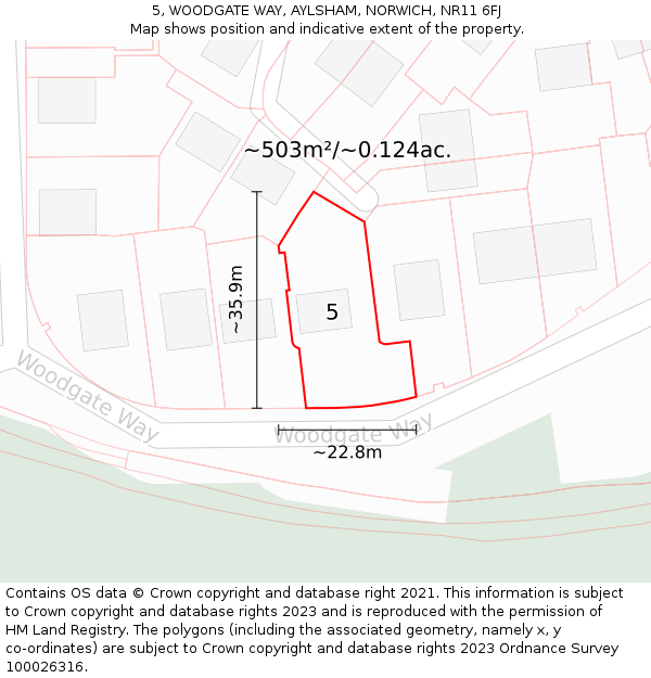 5, WOODGATE WAY, AYLSHAM, NORWICH, NR11 6FJ: Plot and title map