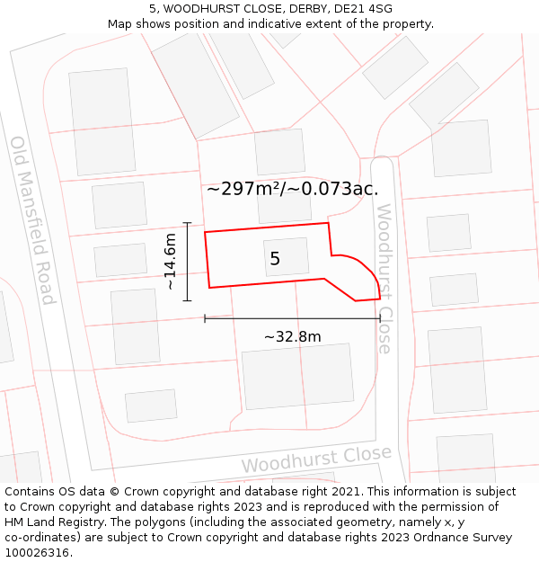 5, WOODHURST CLOSE, DERBY, DE21 4SG: Plot and title map