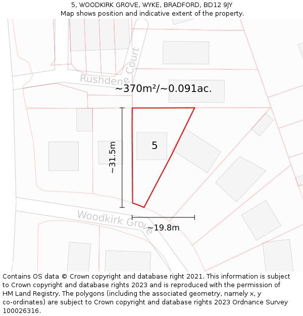 5, WOODKIRK GROVE, WYKE, BRADFORD, BD12 9JY: Plot and title map
