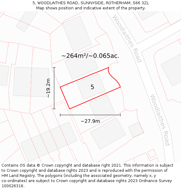 5, WOODLAITHES ROAD, SUNNYSIDE, ROTHERHAM, S66 3ZL: Plot and title map