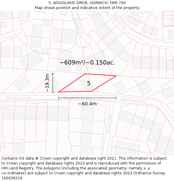 5, WOODLAND DRIVE, NORWICH, NR6 7AX: Plot and title map