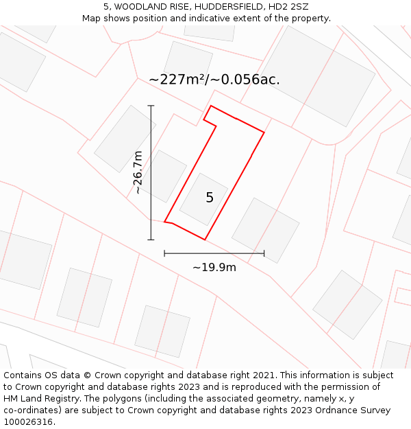 5, WOODLAND RISE, HUDDERSFIELD, HD2 2SZ: Plot and title map
