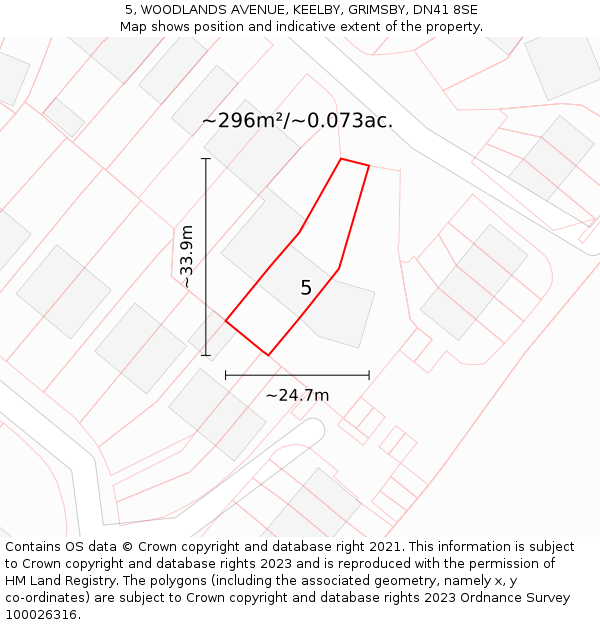 5, WOODLANDS AVENUE, KEELBY, GRIMSBY, DN41 8SE: Plot and title map