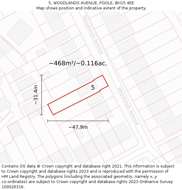 5, WOODLANDS AVENUE, POOLE, BH15 4EE: Plot and title map