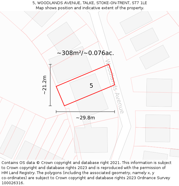 5, WOODLANDS AVENUE, TALKE, STOKE-ON-TRENT, ST7 1LE: Plot and title map