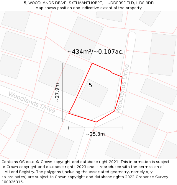 5, WOODLANDS DRIVE, SKELMANTHORPE, HUDDERSFIELD, HD8 9DB: Plot and title map