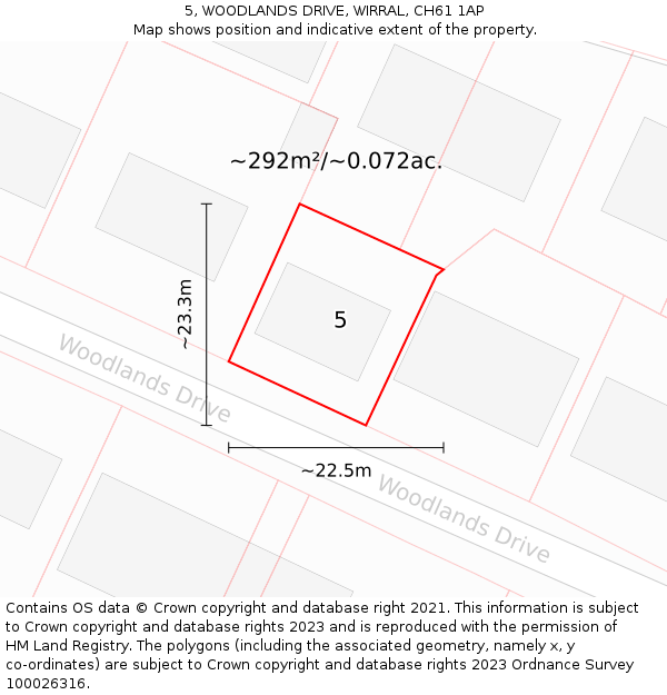 5, WOODLANDS DRIVE, WIRRAL, CH61 1AP: Plot and title map