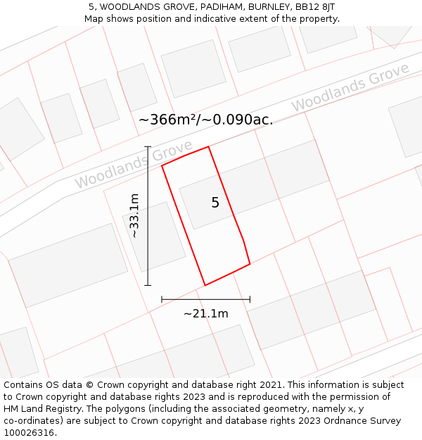 5, WOODLANDS GROVE, PADIHAM, BURNLEY, BB12 8JT: Plot and title map