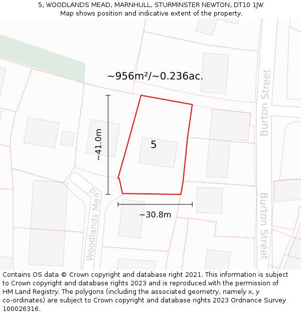 5, WOODLANDS MEAD, MARNHULL, STURMINSTER NEWTON, DT10 1JW: Plot and title map