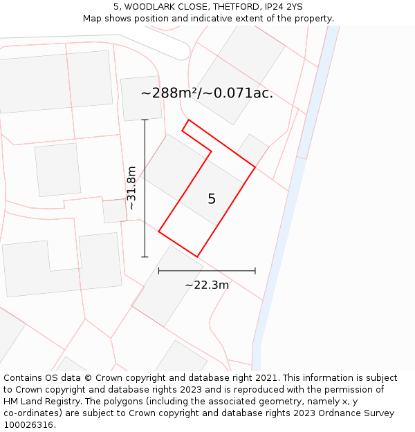 5, WOODLARK CLOSE, THETFORD, IP24 2YS: Plot and title map