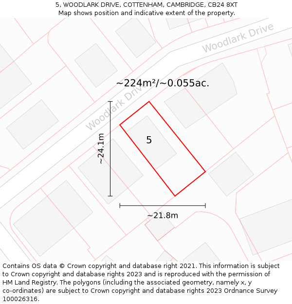 5, WOODLARK DRIVE, COTTENHAM, CAMBRIDGE, CB24 8XT: Plot and title map