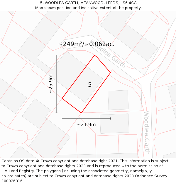 5, WOODLEA GARTH, MEANWOOD, LEEDS, LS6 4SG: Plot and title map